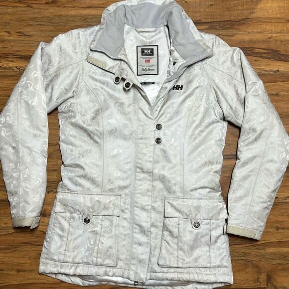 Helly Hansen Jackets & Blazers - Helly Hansen Vtg White Gold Floral Parka Puffer Hood Hilton Winter Ski Jacket S